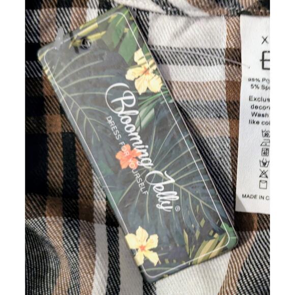 Blooming Jelly Flannel Shirt Dress XL Brown Plaid Stretch Cowgirl Western NEW - Picture 8 of 9